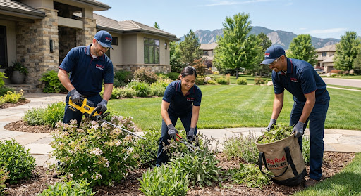 Professional Big Red Services field team conducting premium grounds maintenance in Denver